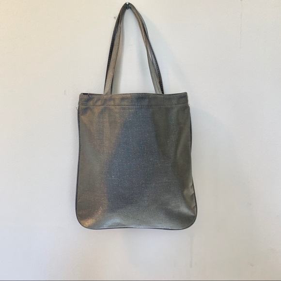 🆕 NWOT Charcoal Silver Grey Raw Silk Tote - Picture 3 of 5